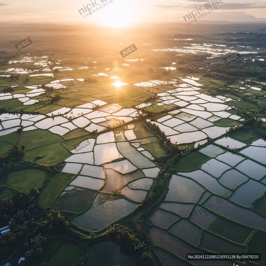 水稻田夕阳