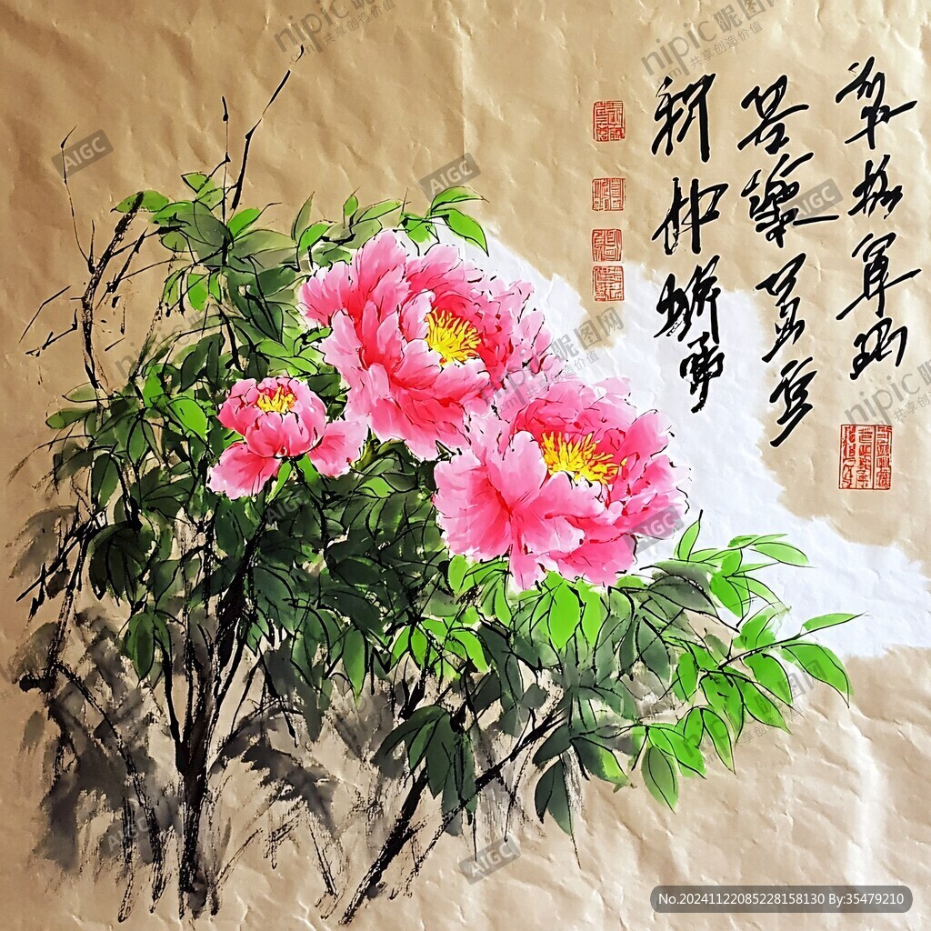 斗方牡丹
