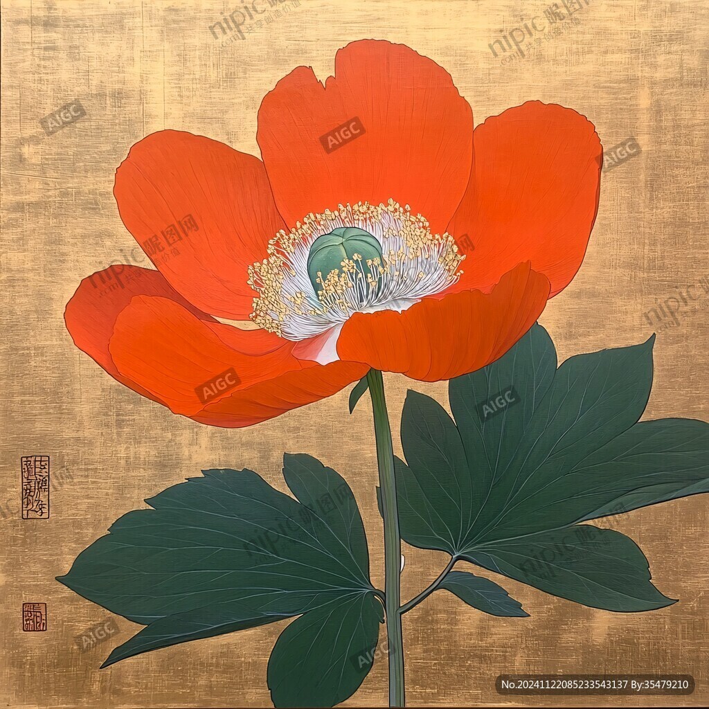 工笔金莲花