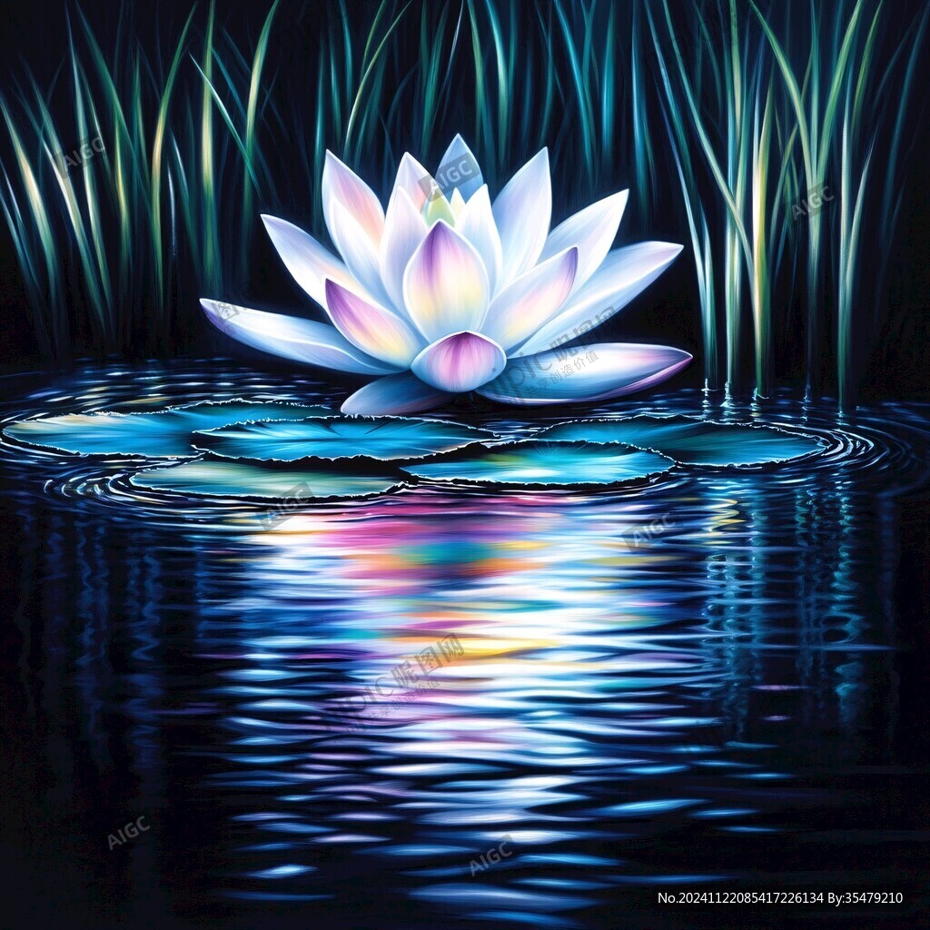 梦幻莲花荷花水纹图