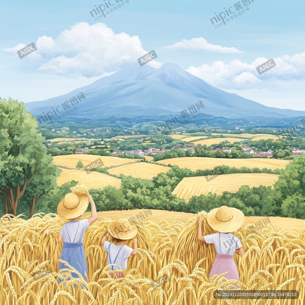 收割小麦插画