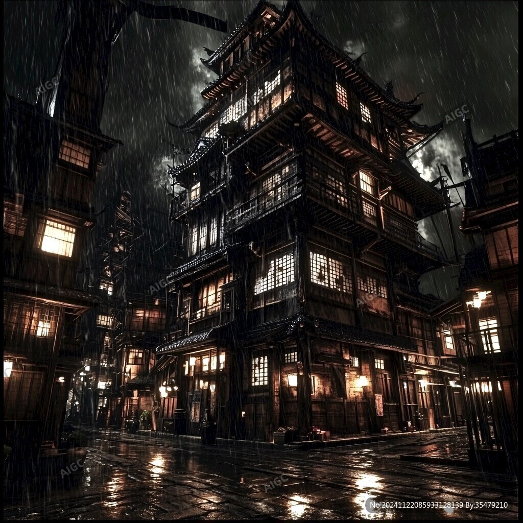 古代街道夜景
