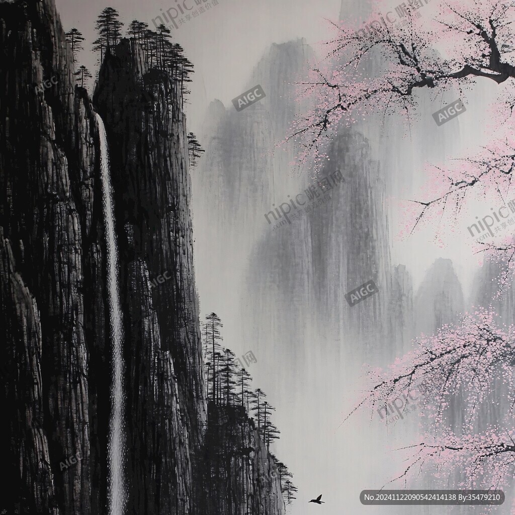 迎客松巨幅水墨画