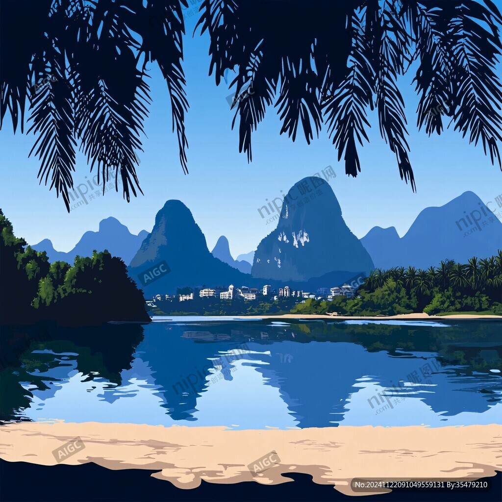 广西插画广西水墨山水