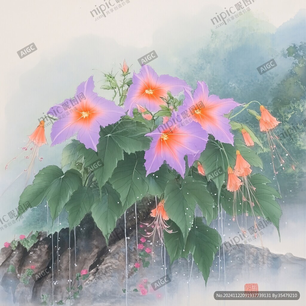 雨中的喇叭花