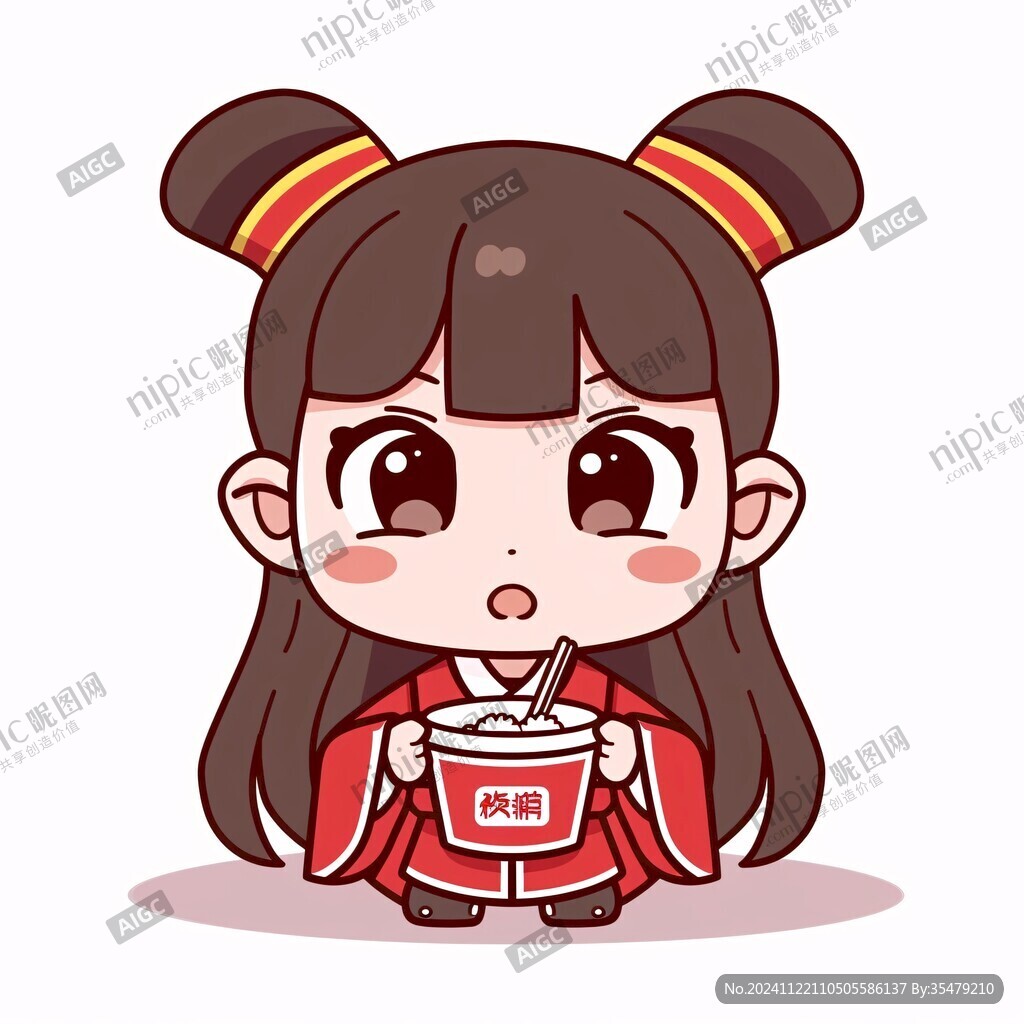 古风汉服q版女孩过年