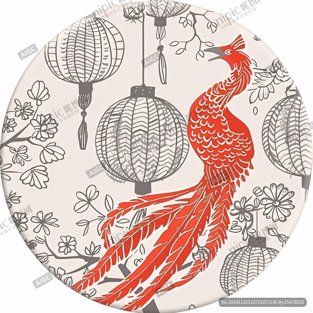 圆形松鹤延年插画