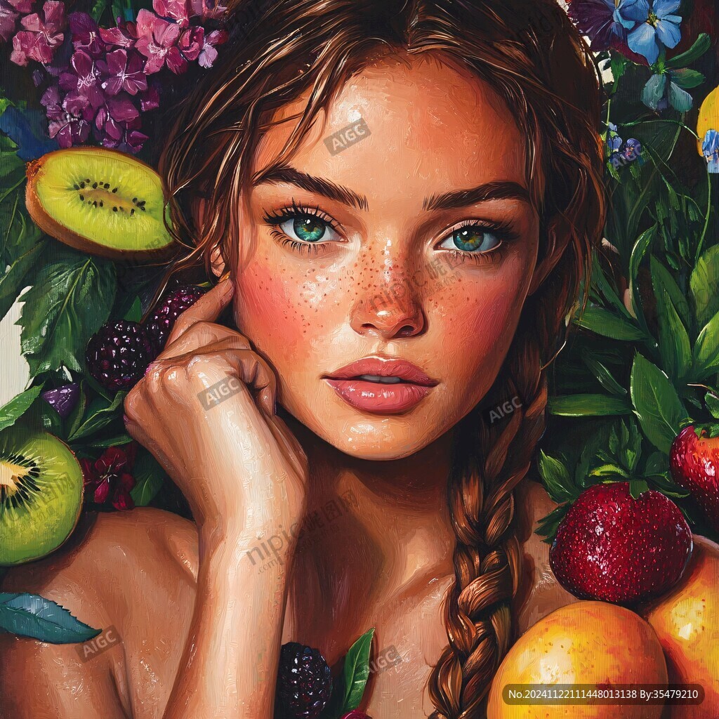 蓝莓插画美女