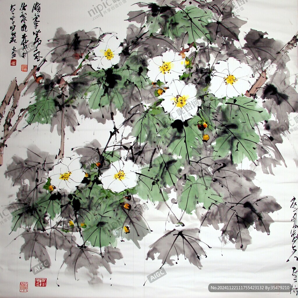 小山菊墙画