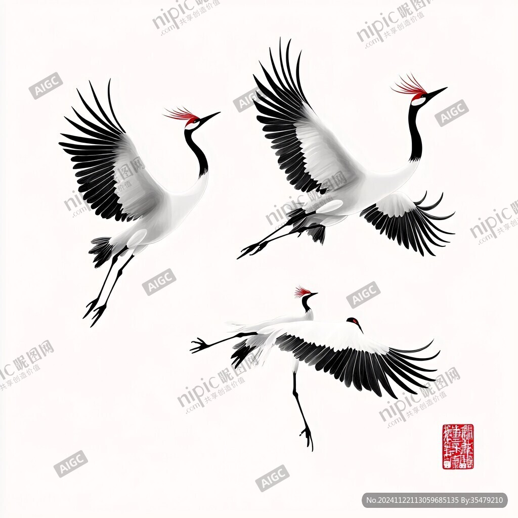 手绘仙鹤设计