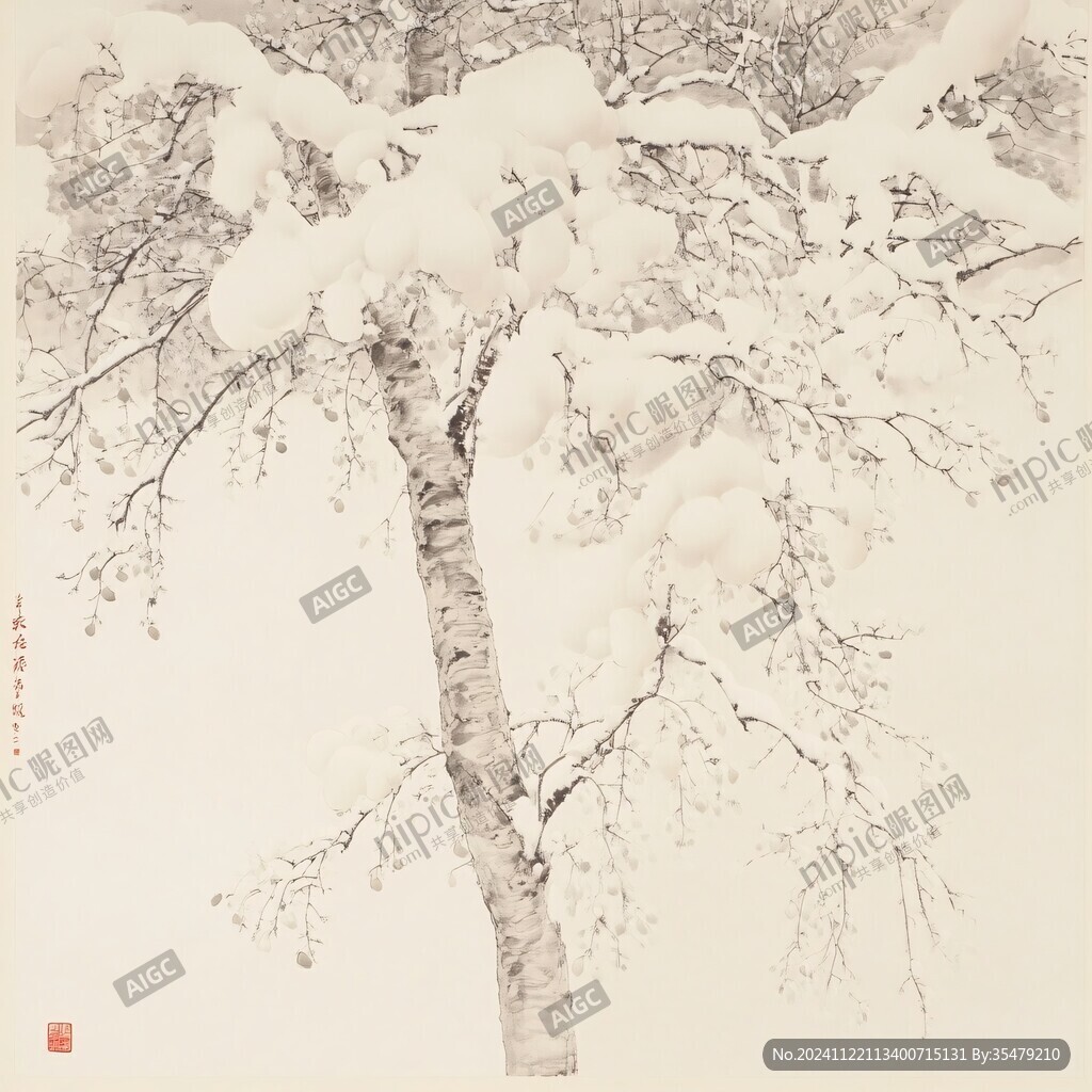 工笔手绘雪景图