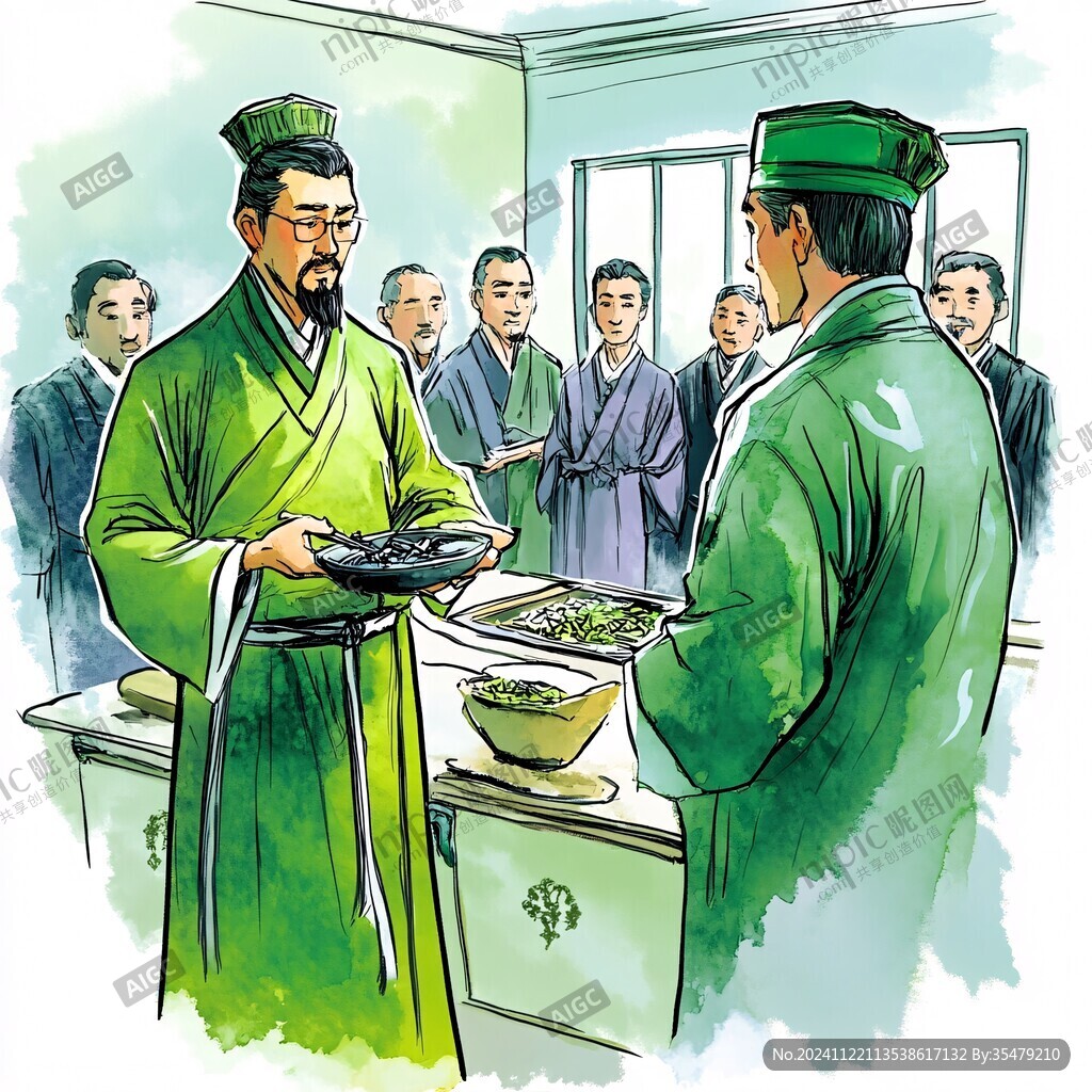手绘古人制作美食