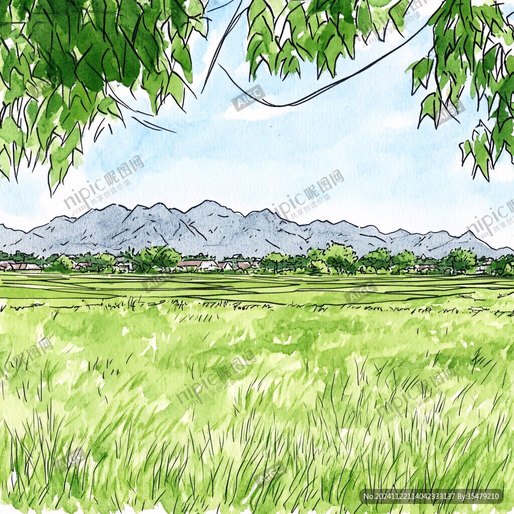 手绘田园风光