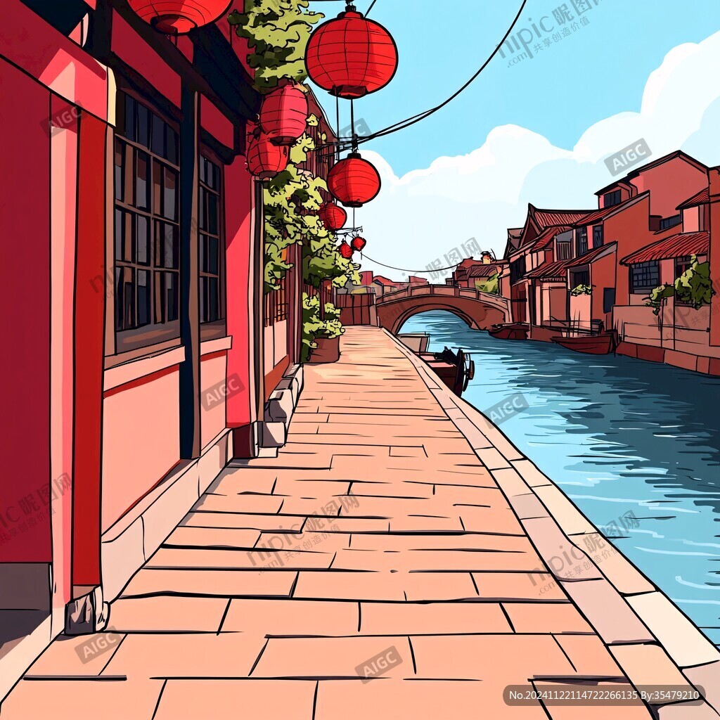 七宝古镇插画