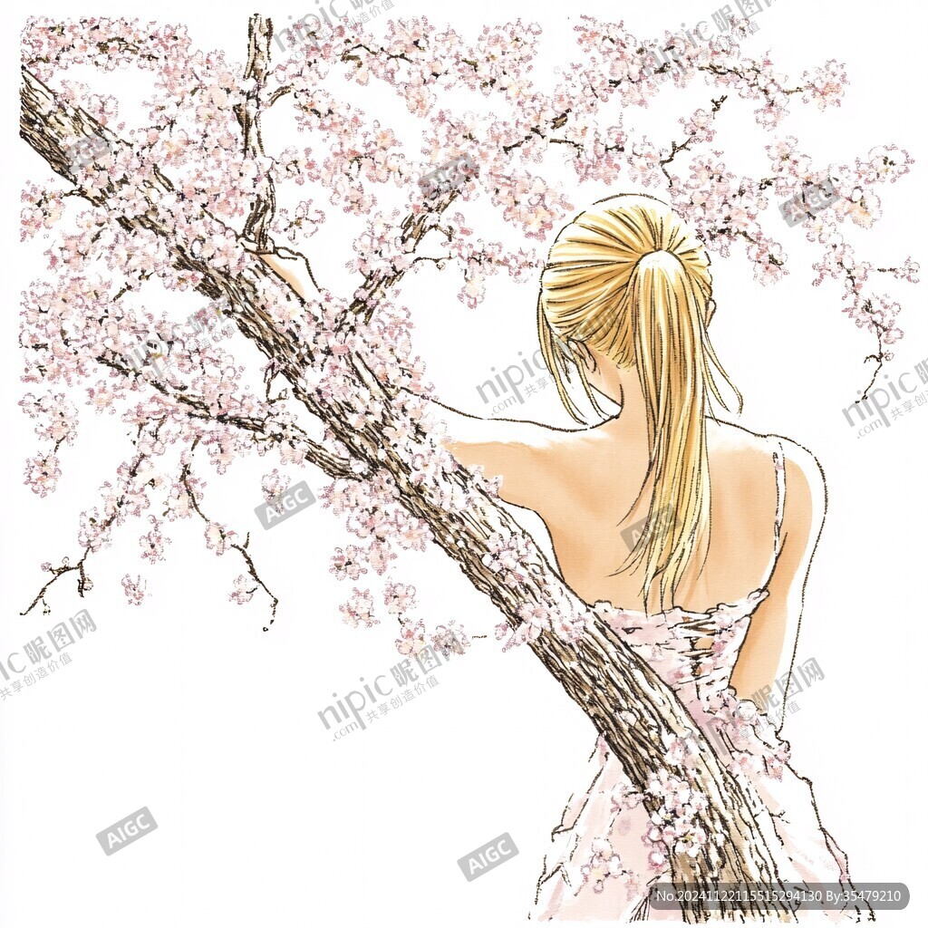 手绘桃花美女