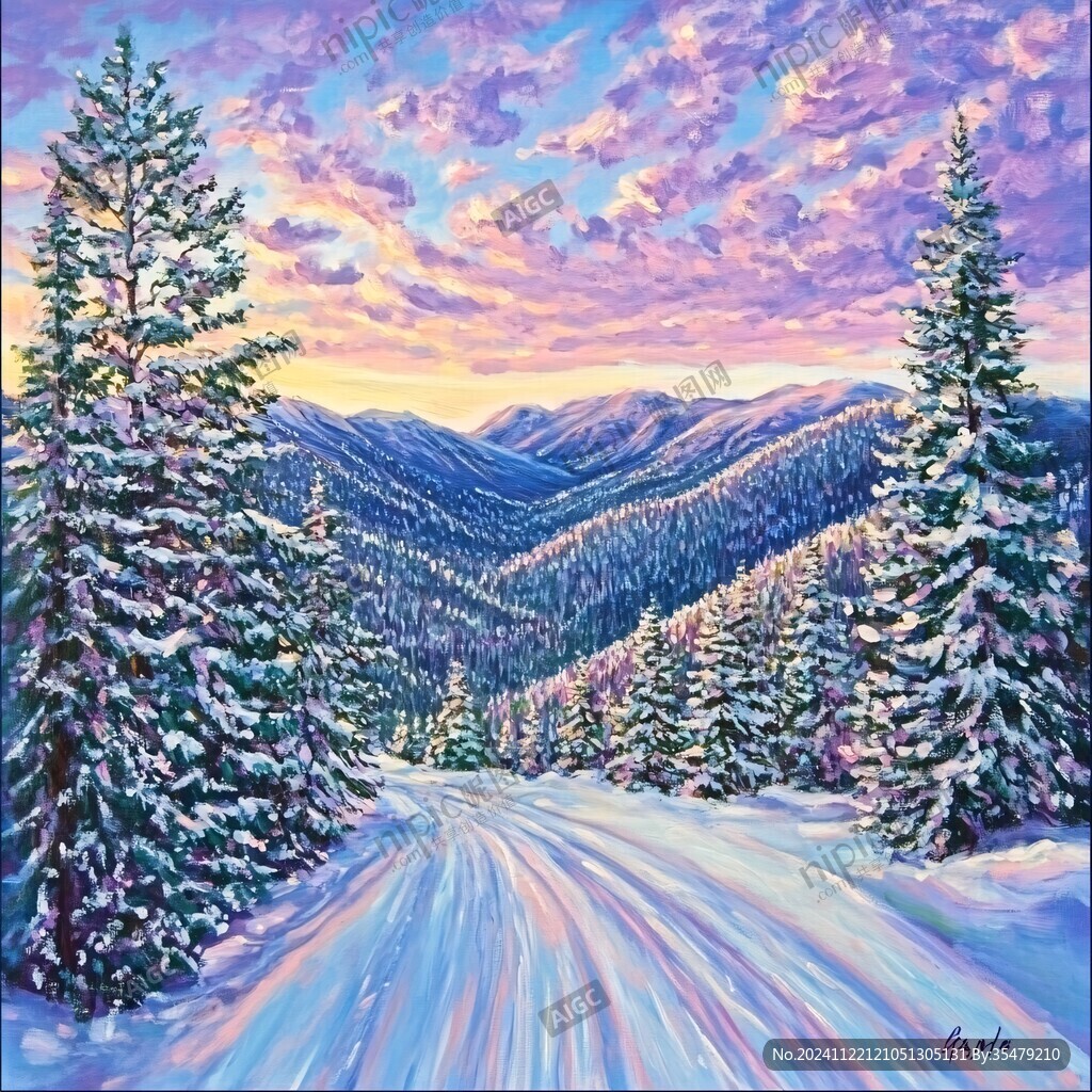 雪山飞雪油画