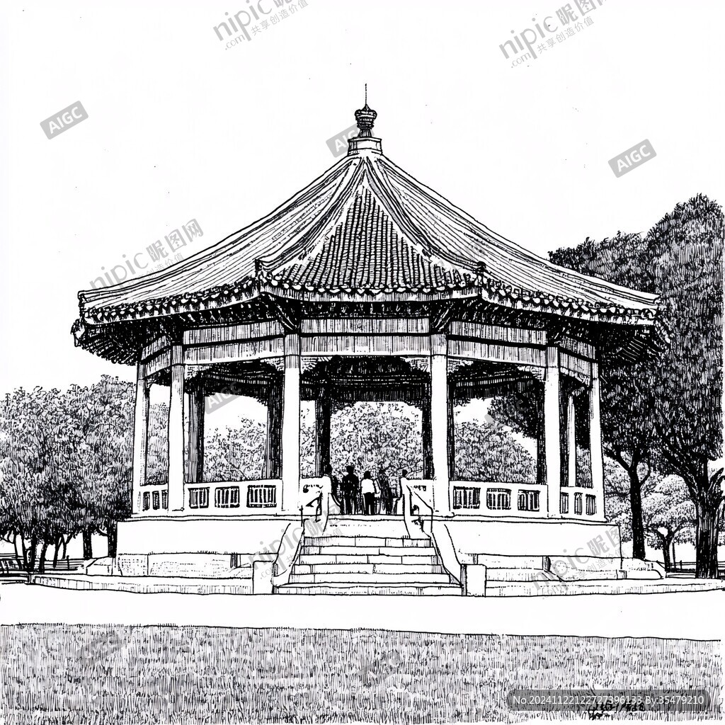 清华大学大礼堂线稿