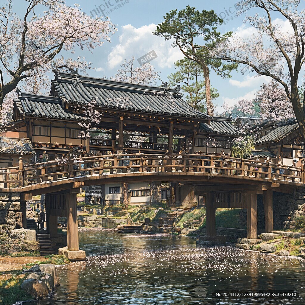 日本樱花庭院建筑