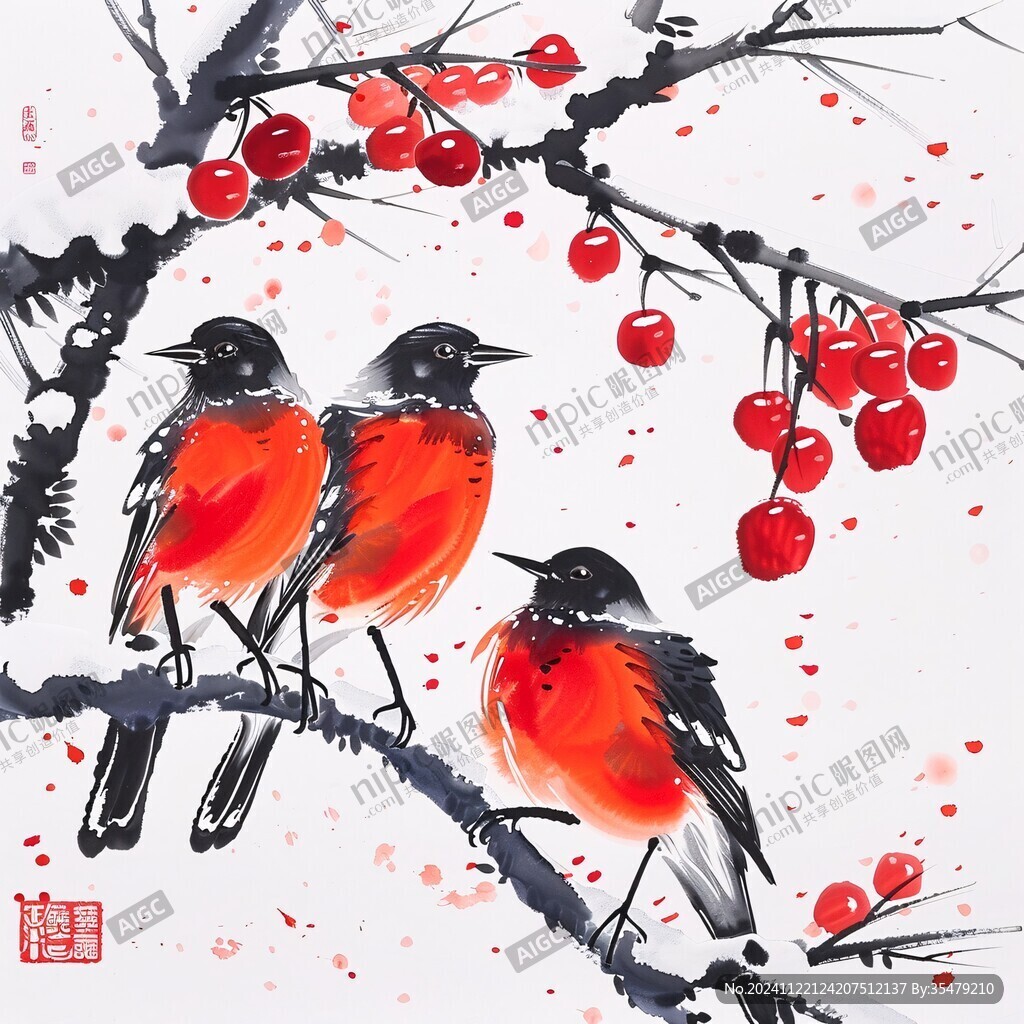 红果小鸟图