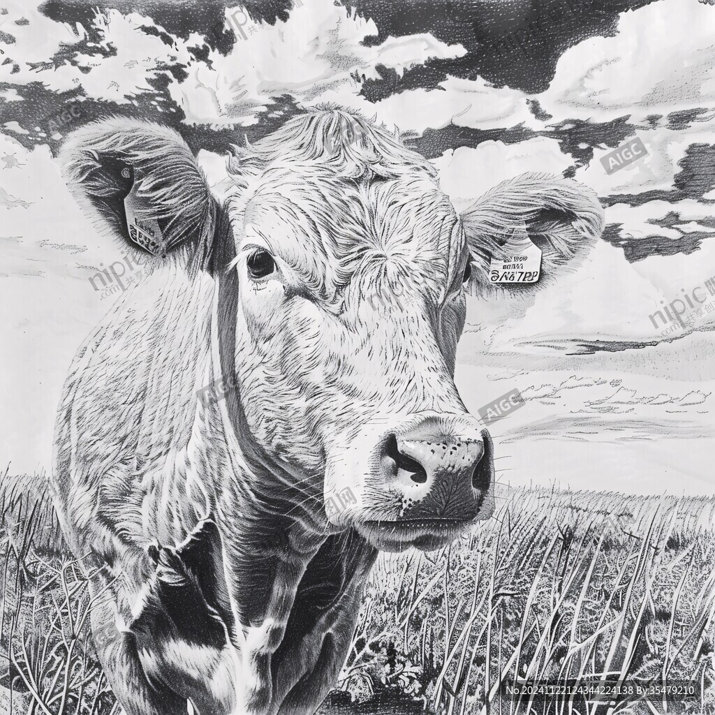 牛素描画