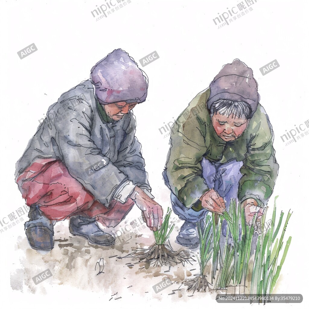 挖菜插画