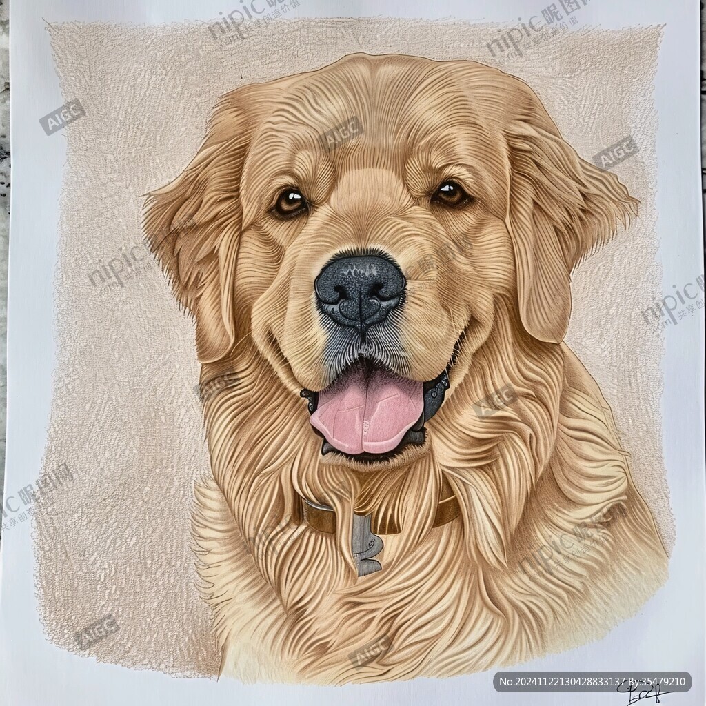 手绘金毛犬
