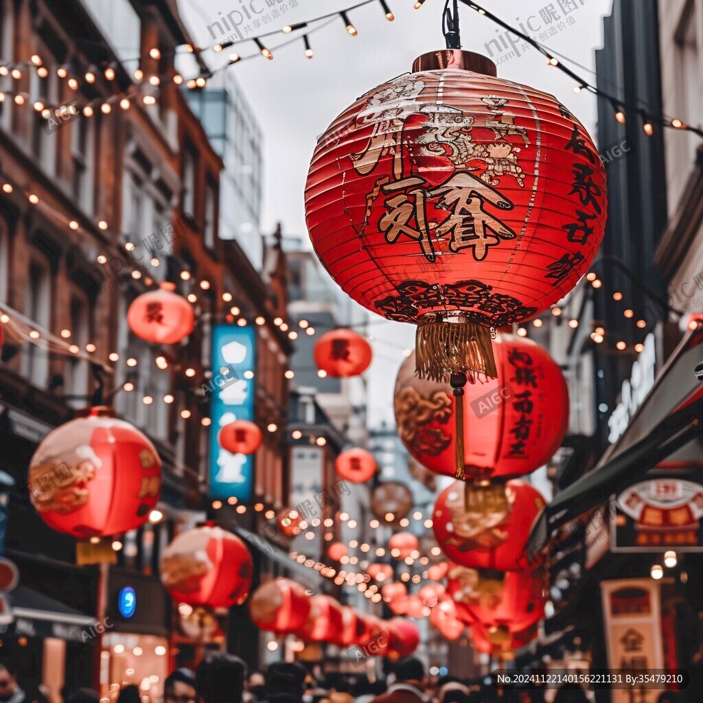 红色新年灯笼街拍