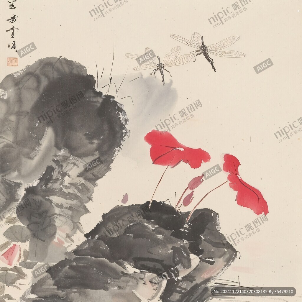 蜻蜓荷花图