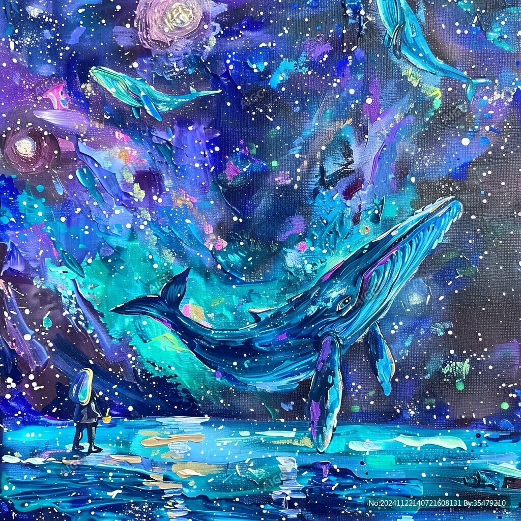 银河星系手绘鲸鱼儿