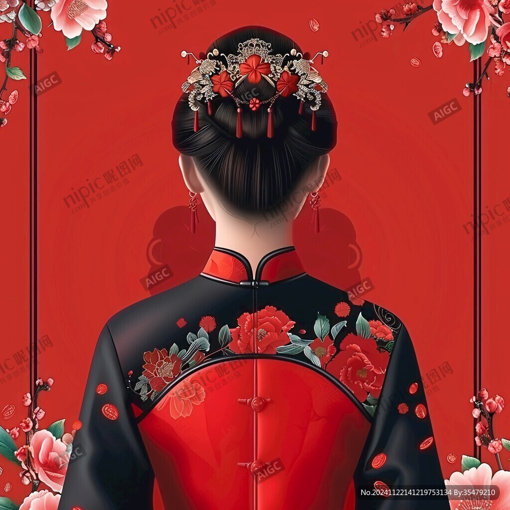 中式新娘插画