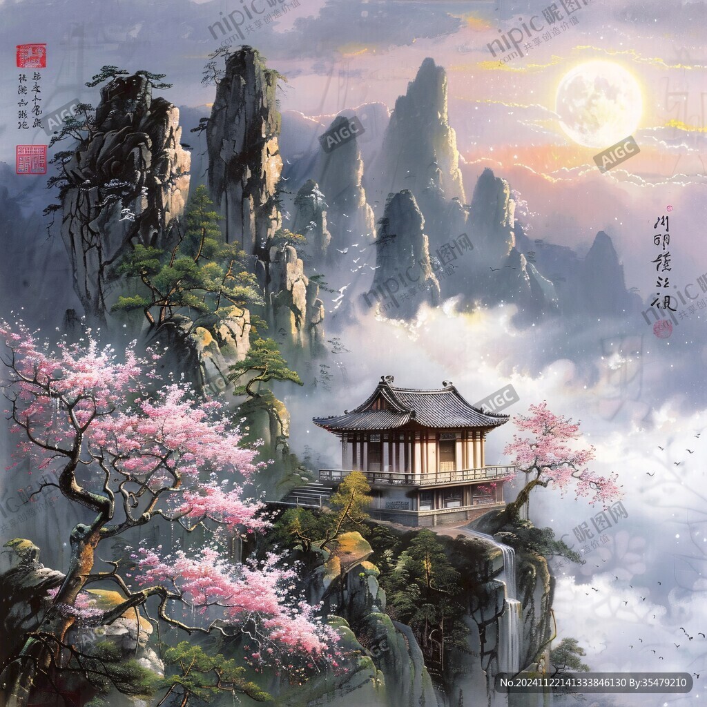 天界晓钟风景插画