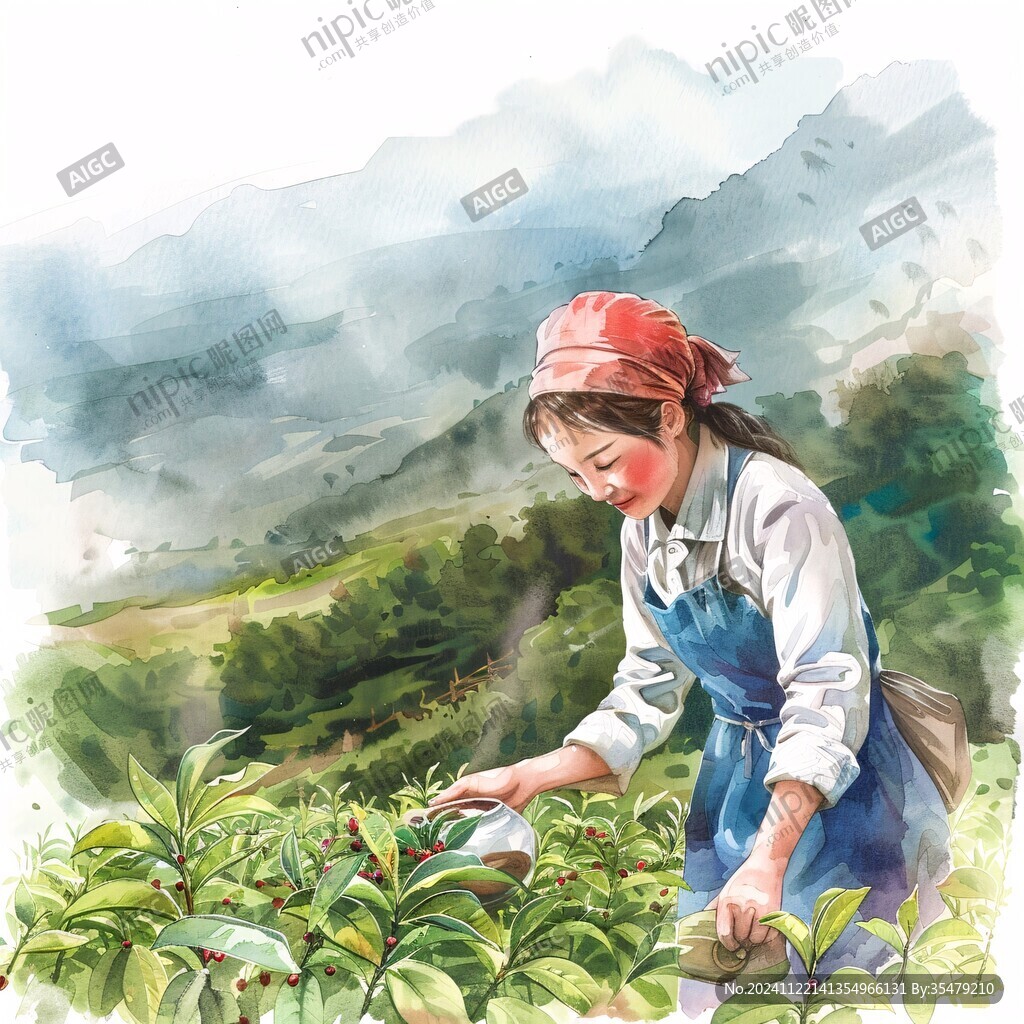 茶插画采茶女插画