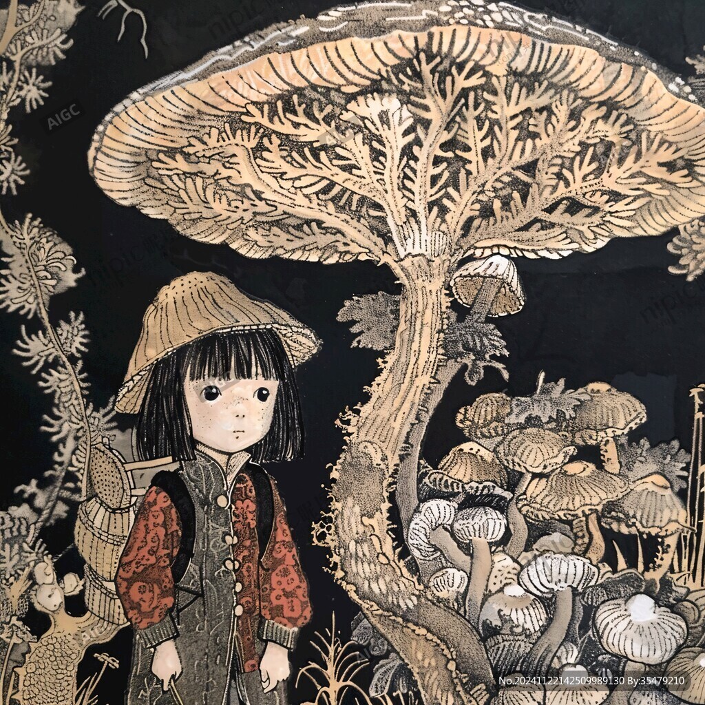 蘑菇下的小姑娘