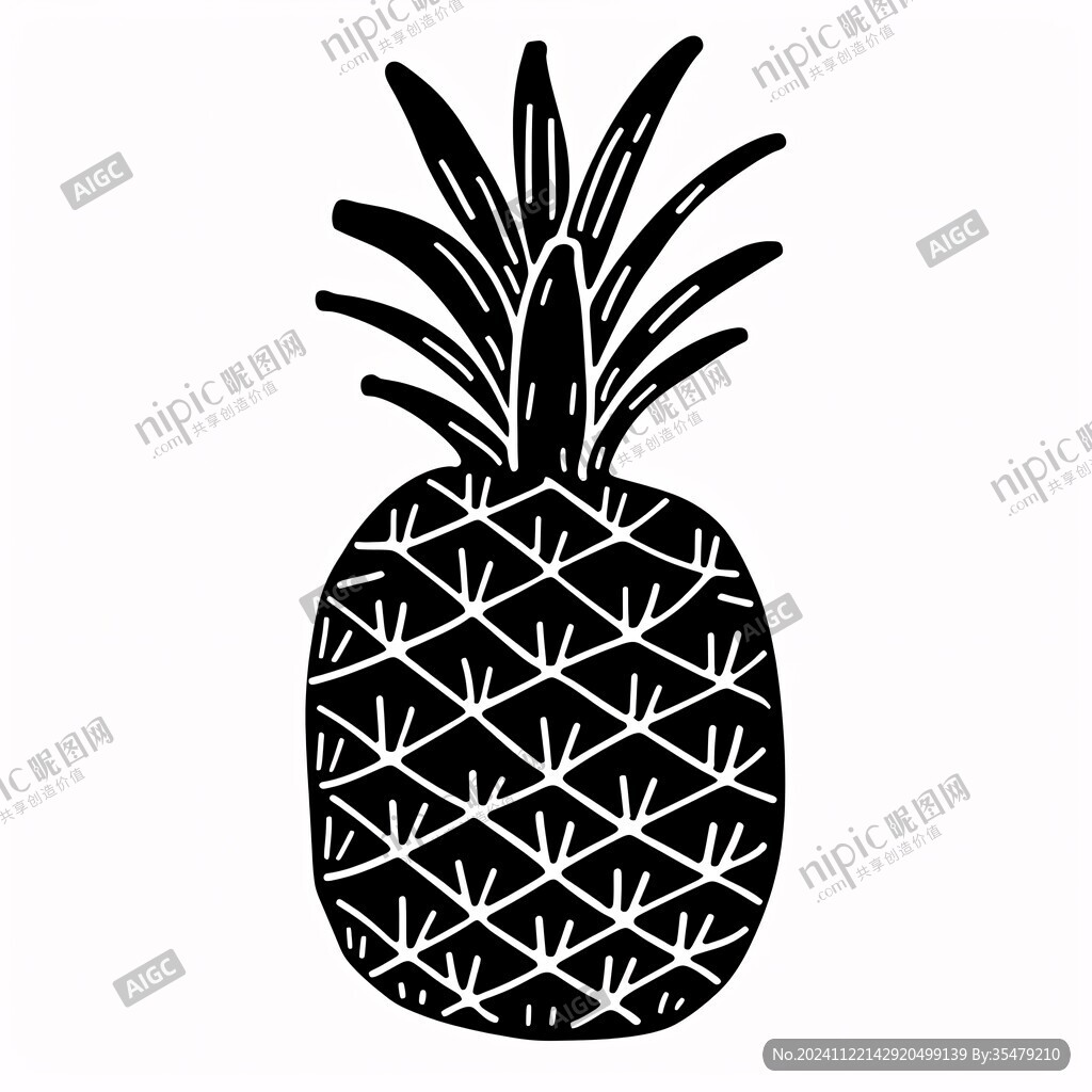 菠萝剪影线描水果