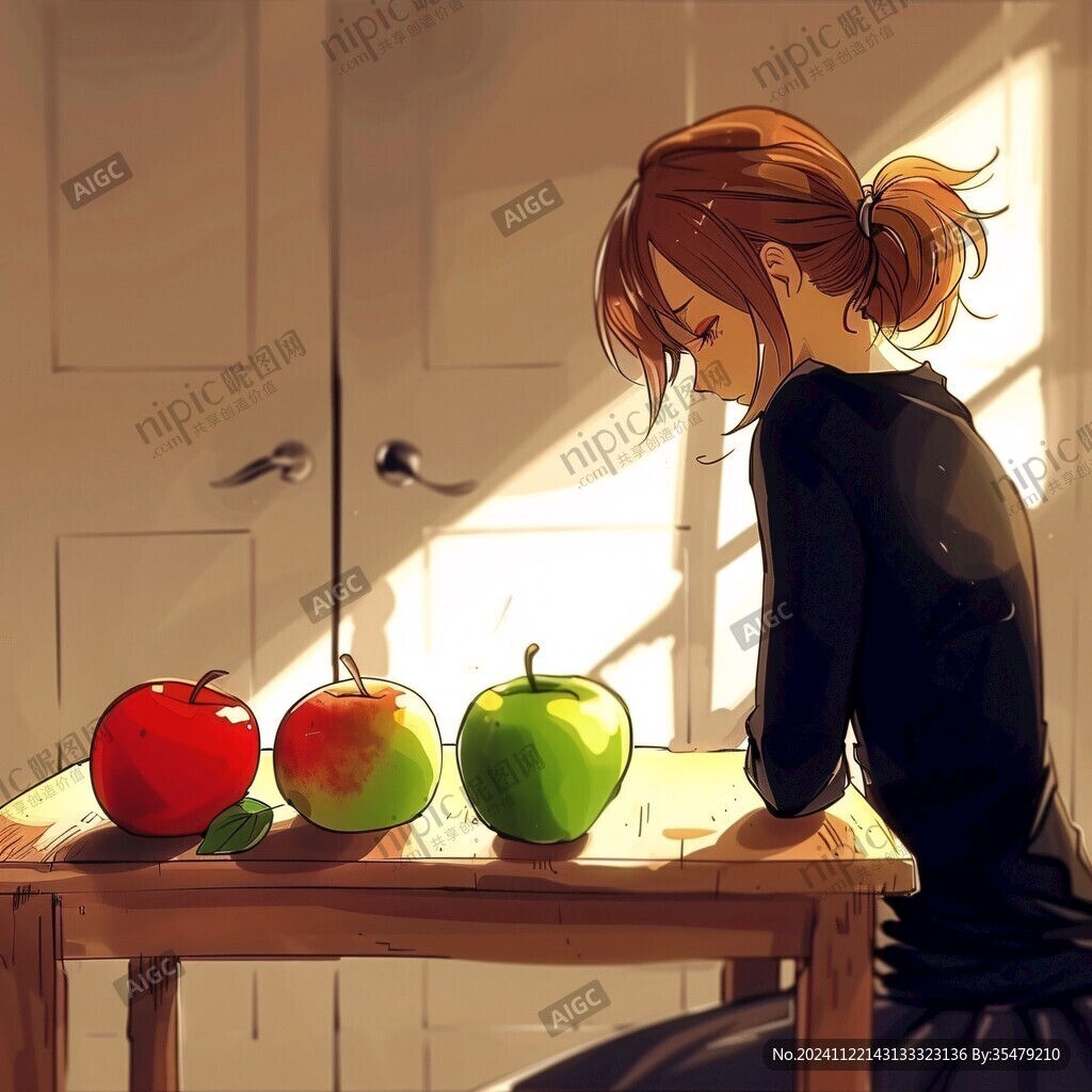 手绘苹果少女
