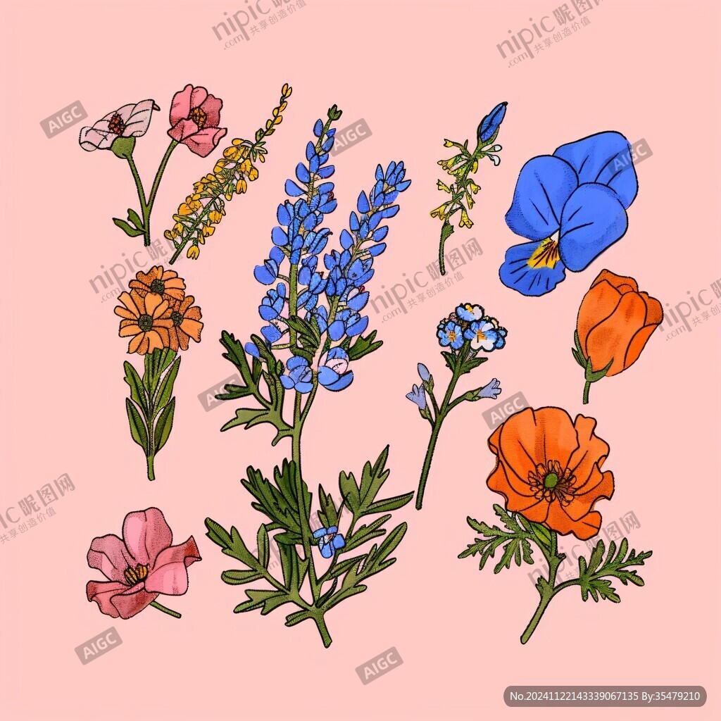 扁平化手绘花朵
