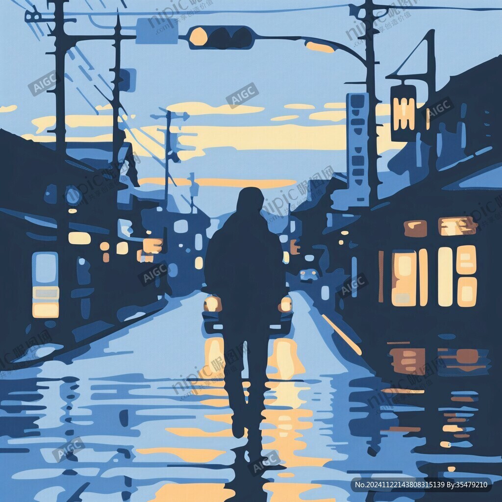 日落街道插画