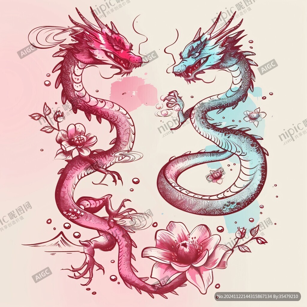 手绘双龙插画