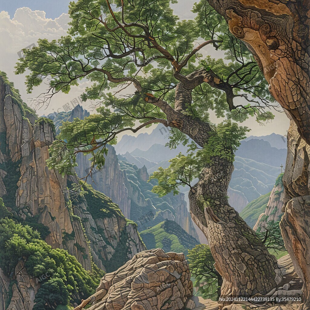 迎客松油画