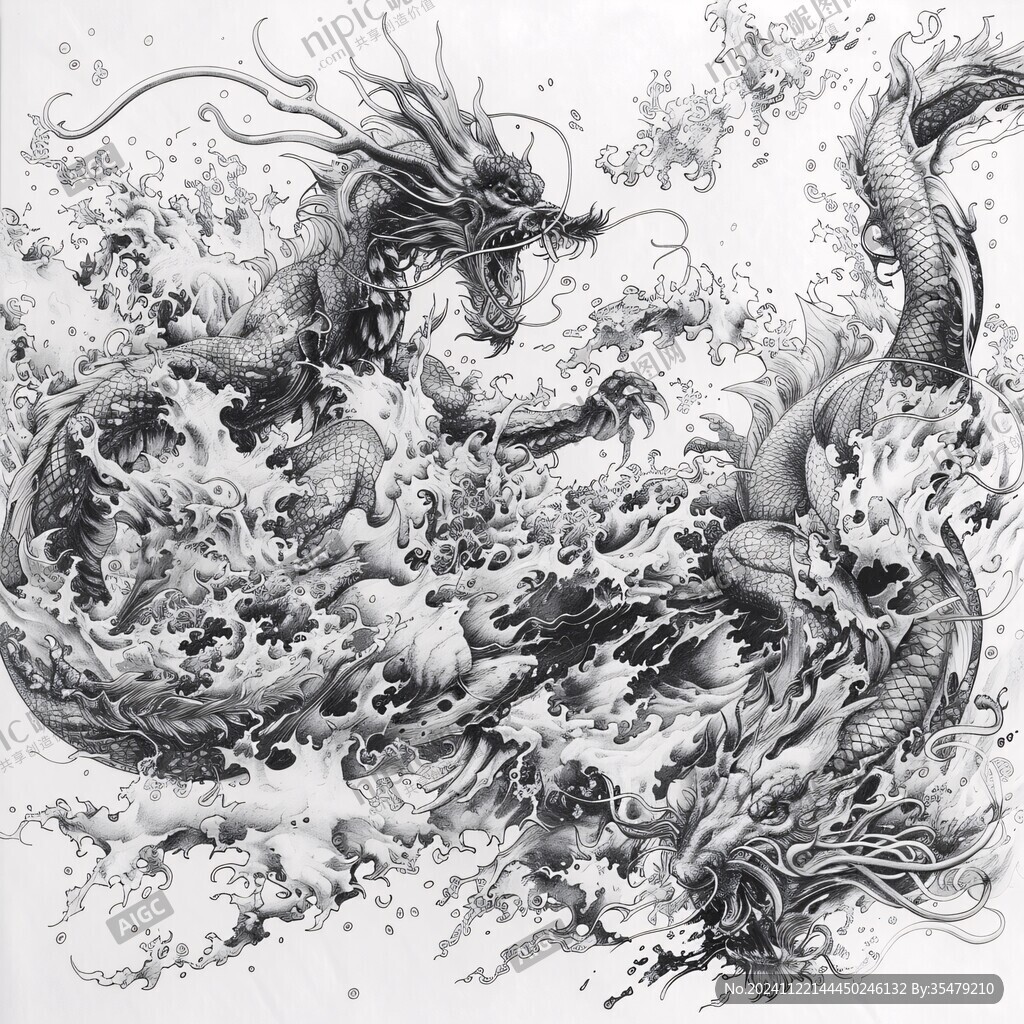 龙黑白线稿