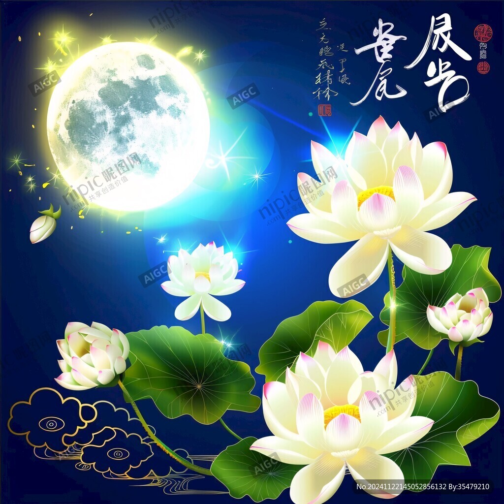 月色荷花背景墙