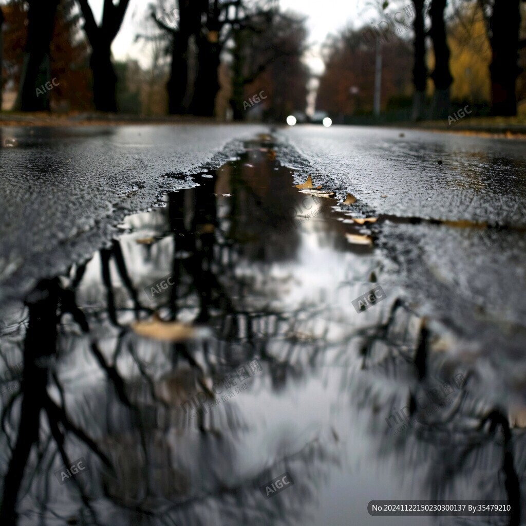 秋雨街道落叶