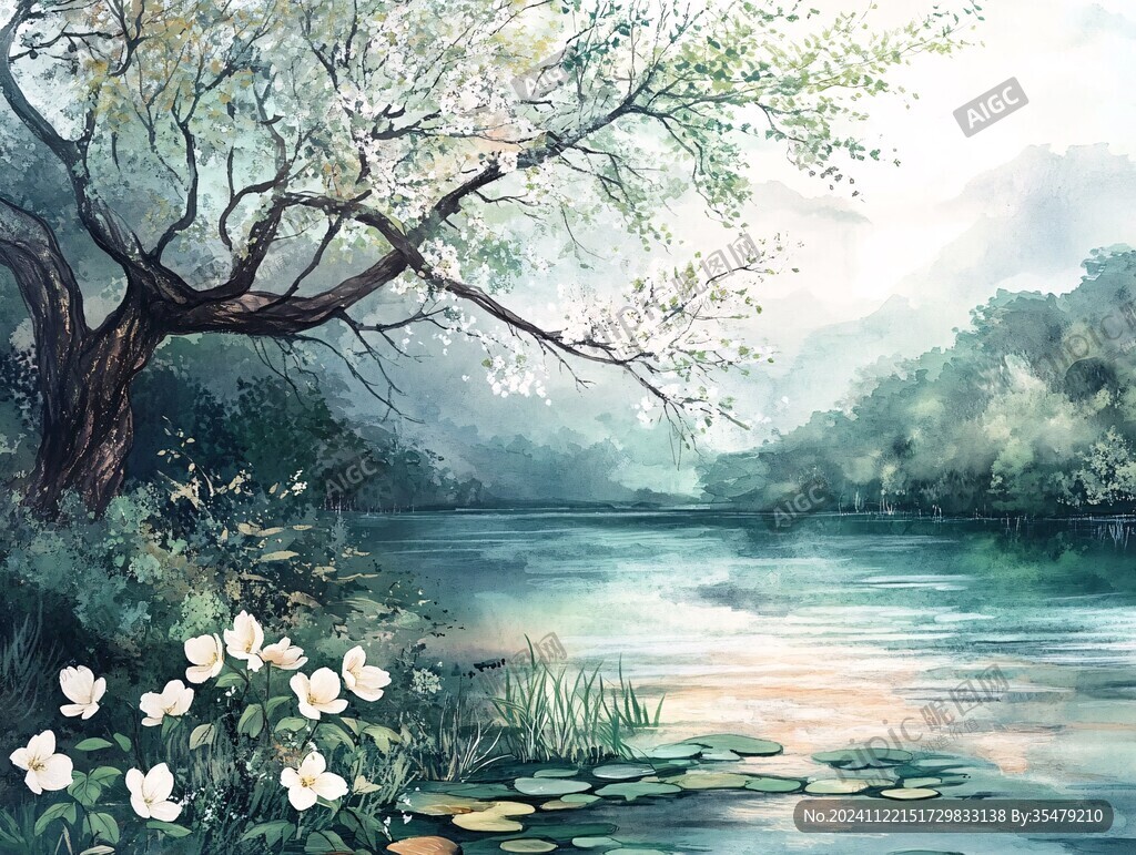 水彩唯美风景插画