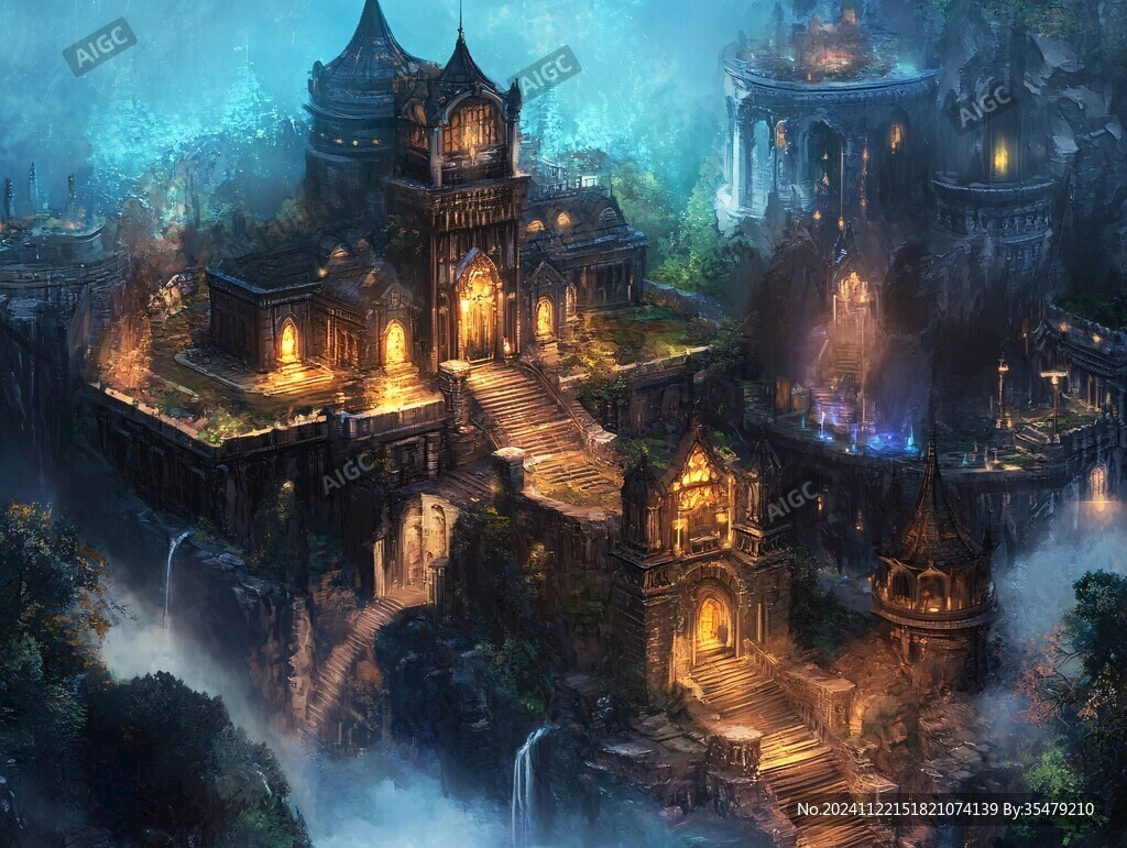 玄幻古镇夜景