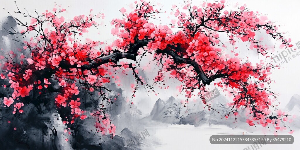 梅花大型高清壁画