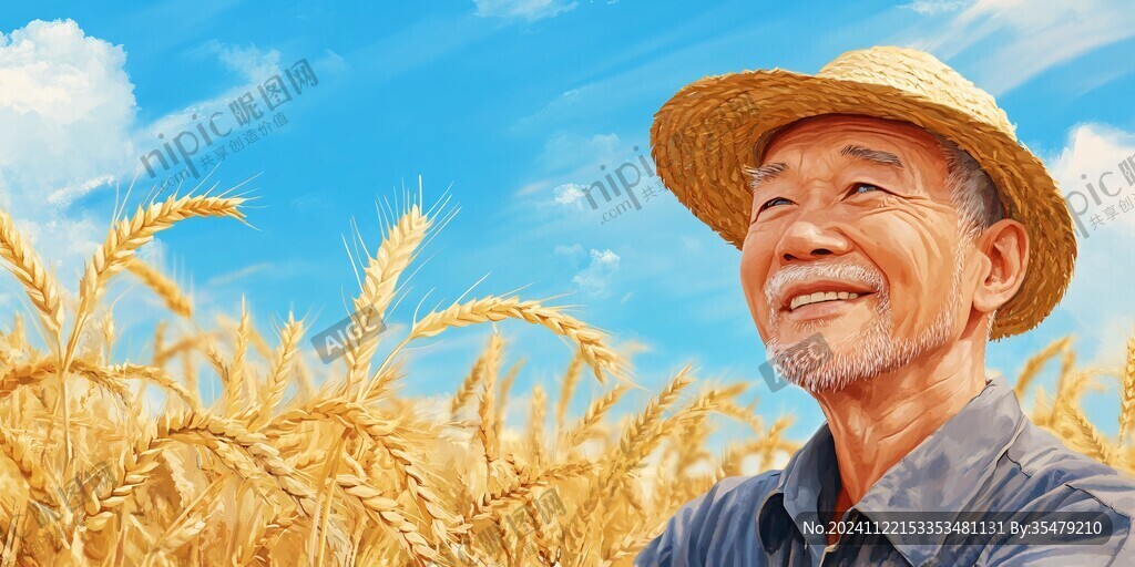 抱麦穗的农民秋收