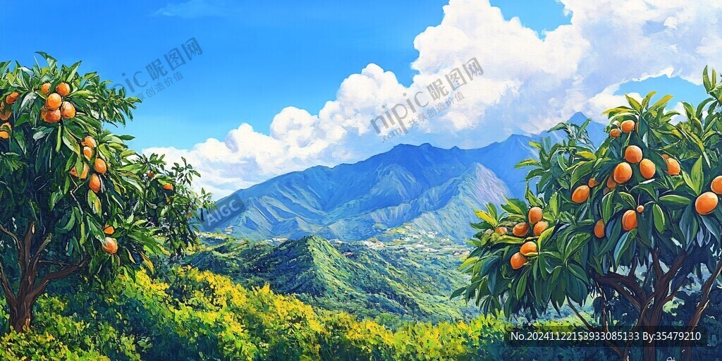 芒果采摘园插画