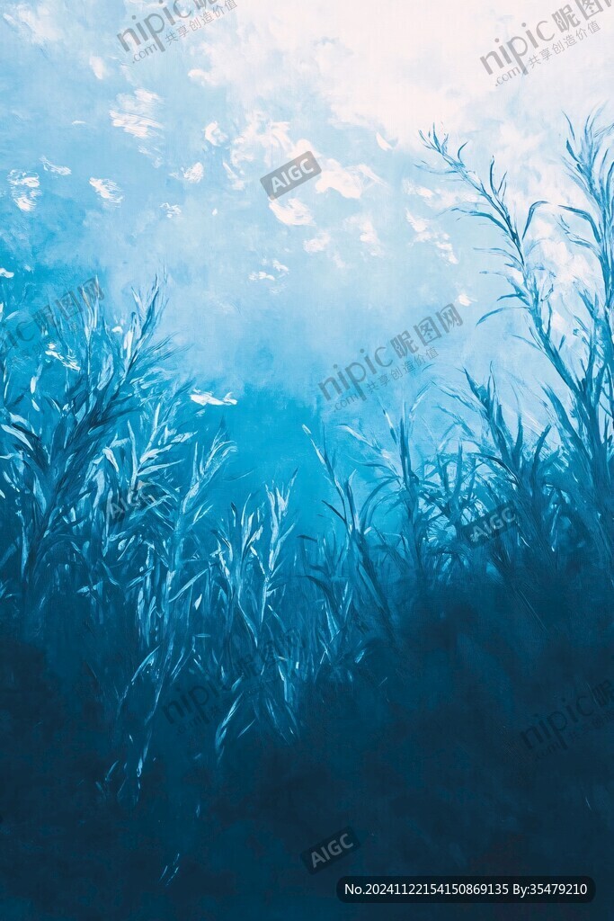唯美大海彩色水草