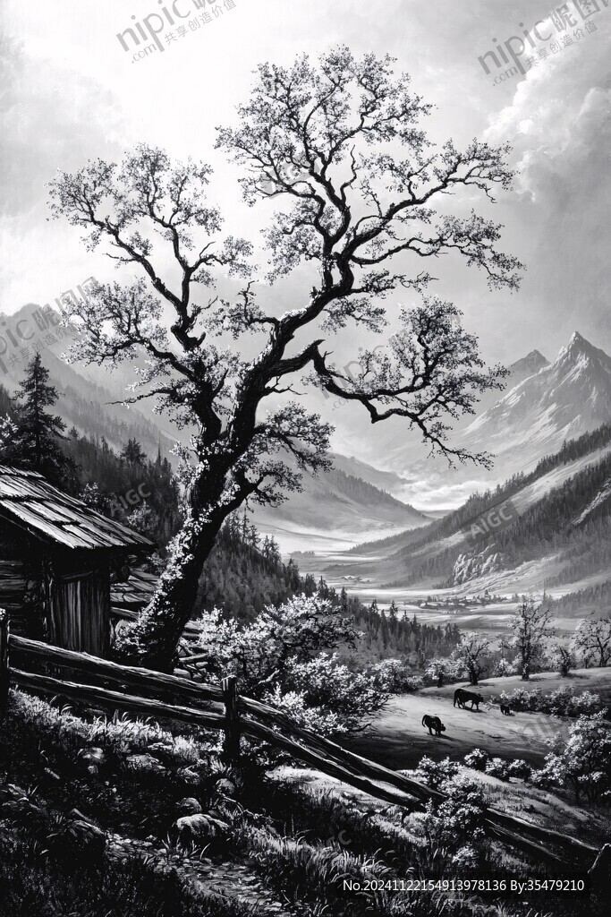 黑白风景装饰画