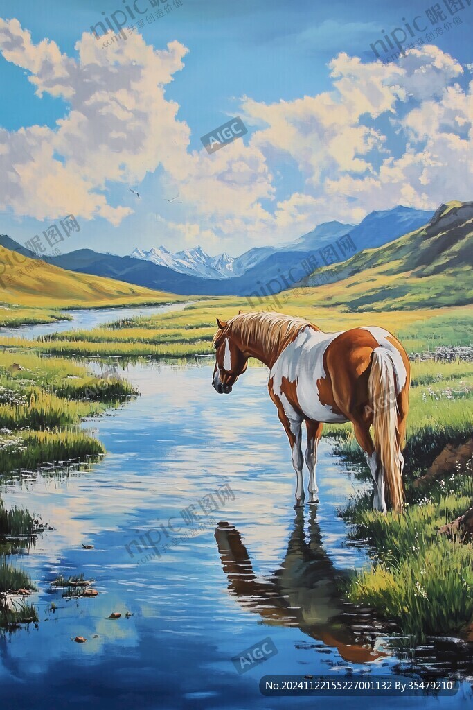 草原上的骏马油画